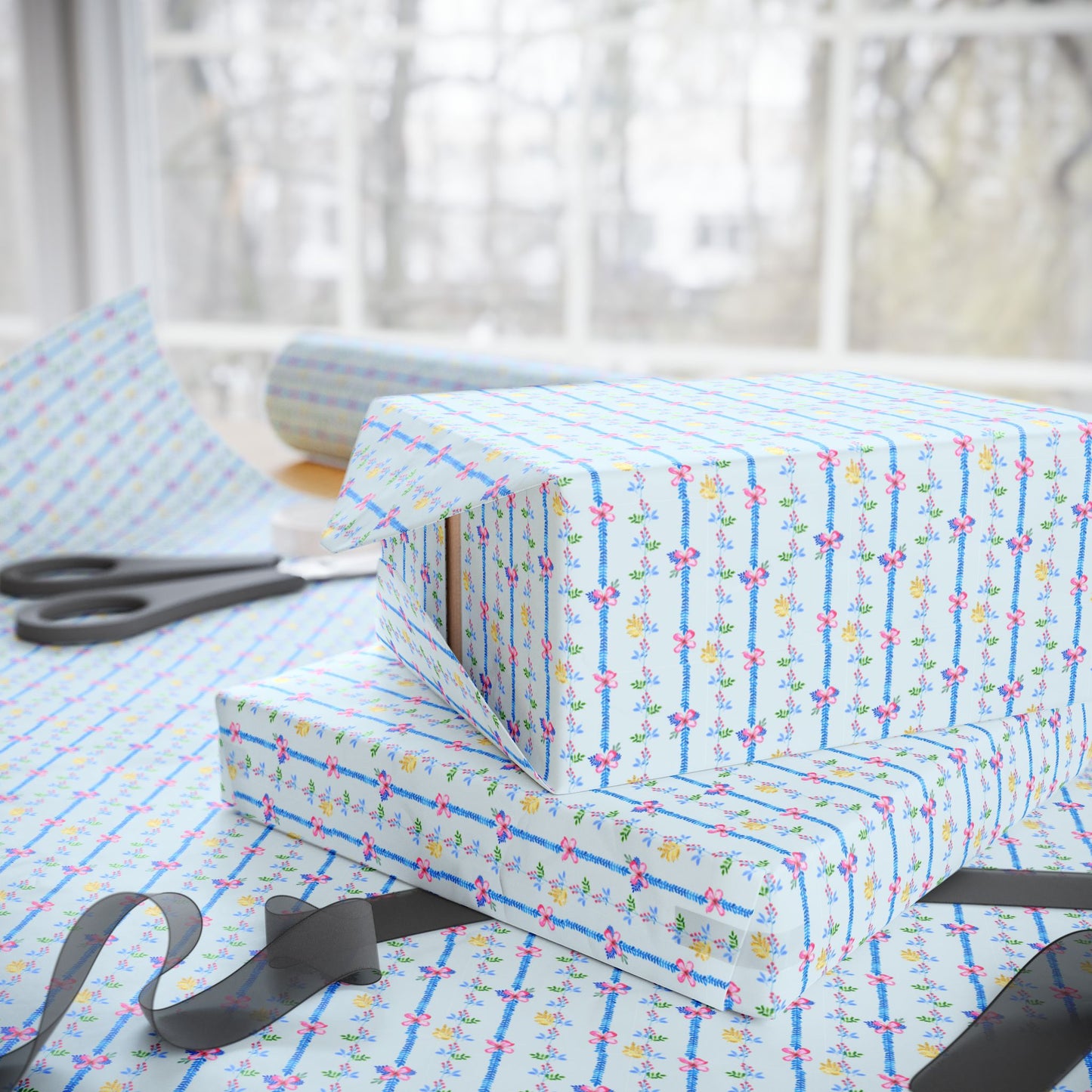 Blooming Harmony Stripes Wrapping Paper