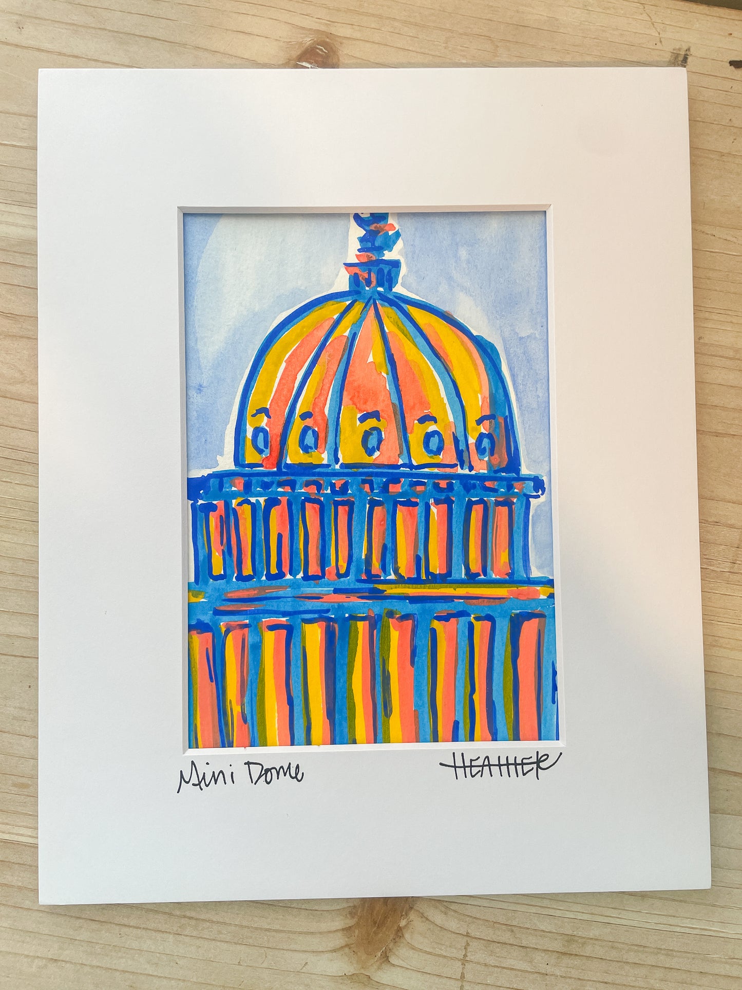 "Orange and Blue Dome" Mini on Paper