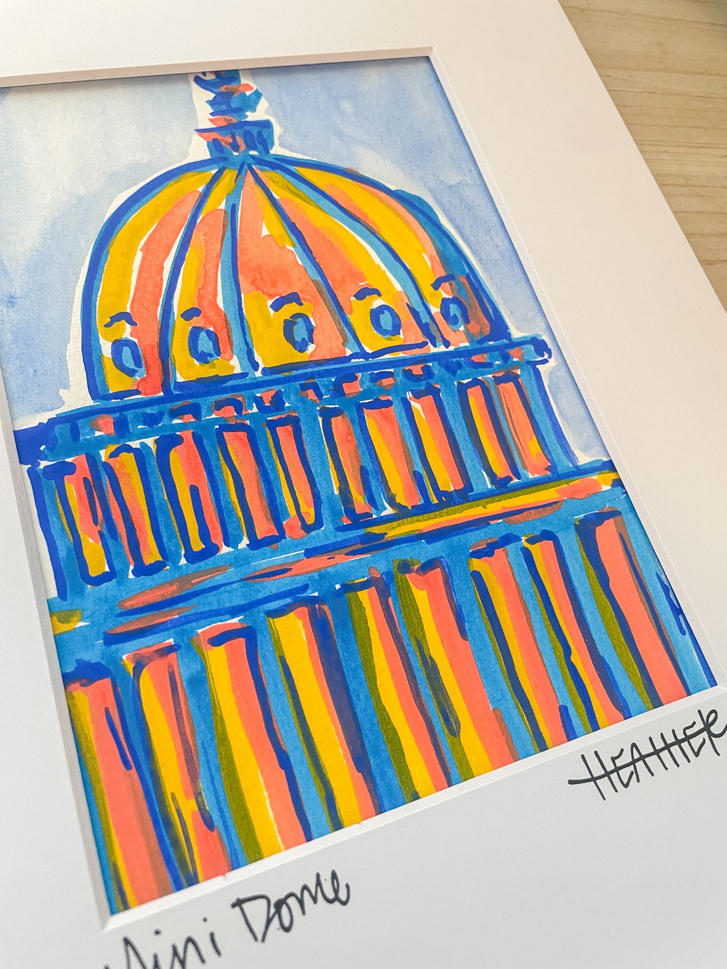 "Orange and Blue Dome" Mini on Paper