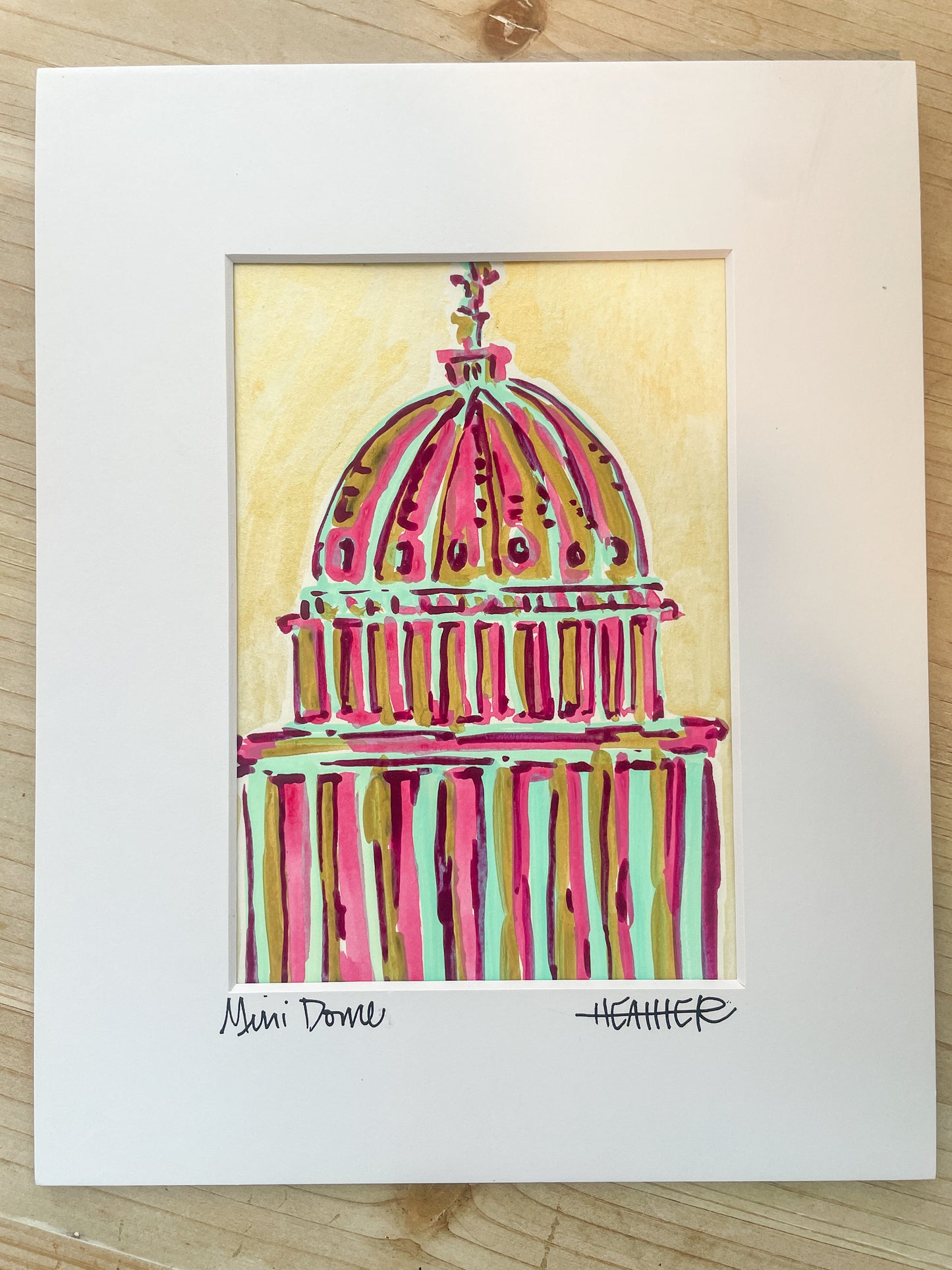 "Pinks on Gold Dome" Mini on Paper