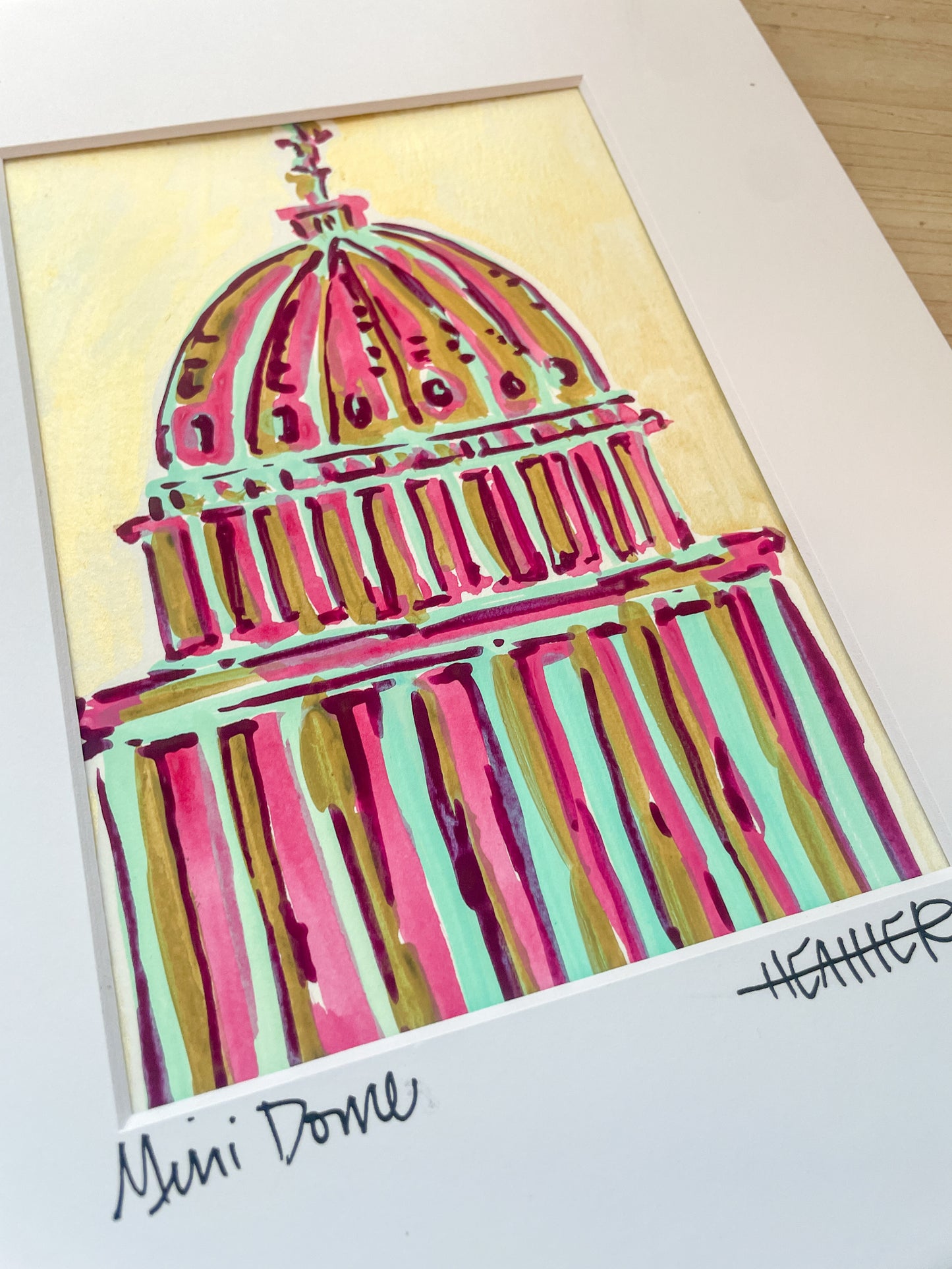 "Pinks on Gold Dome" Mini on Paper