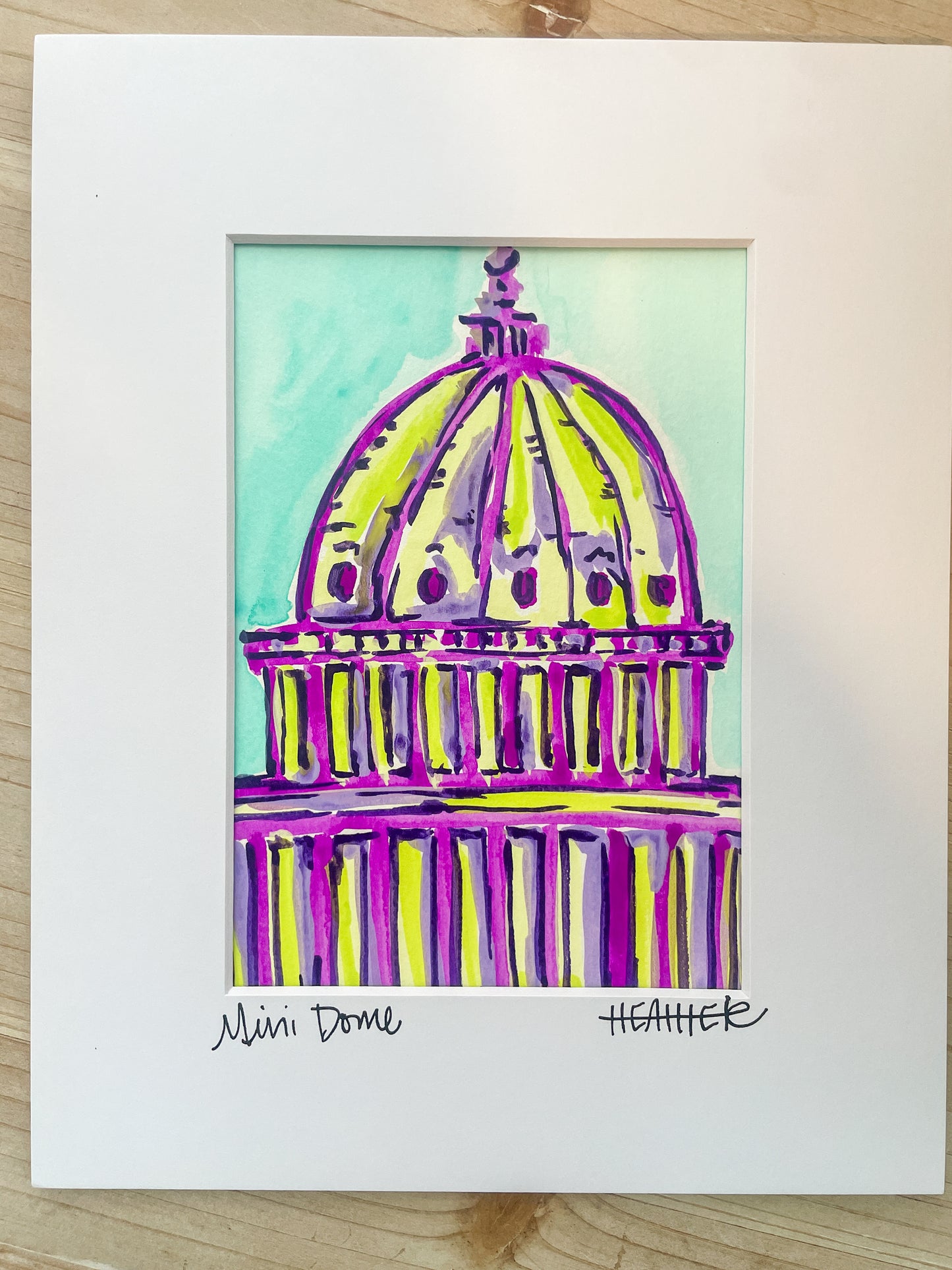 "Purple on Turquoise Dome" Mini on Paper