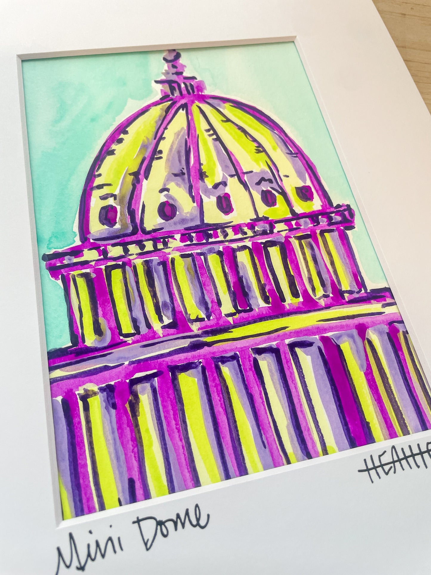 "Purple on Turquoise Dome" Mini on Paper