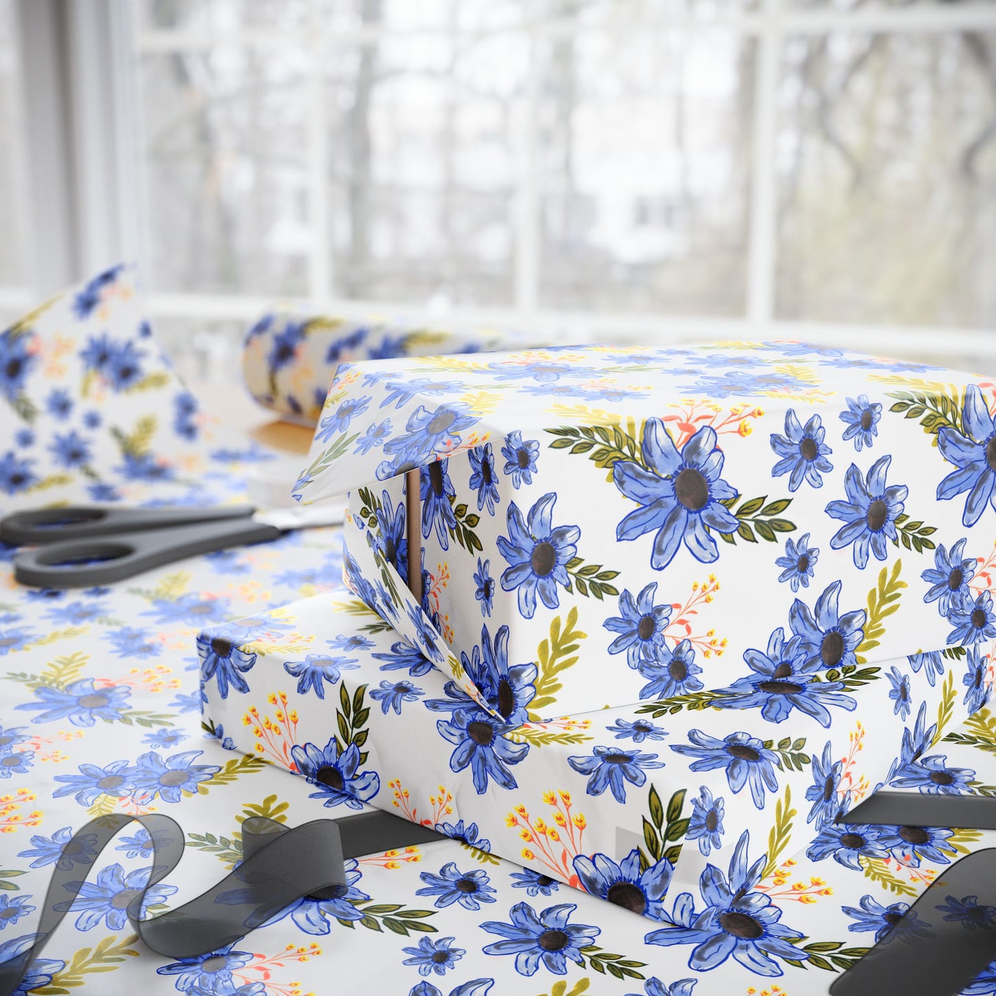 Petal Dance in Blue Wrapping Paper