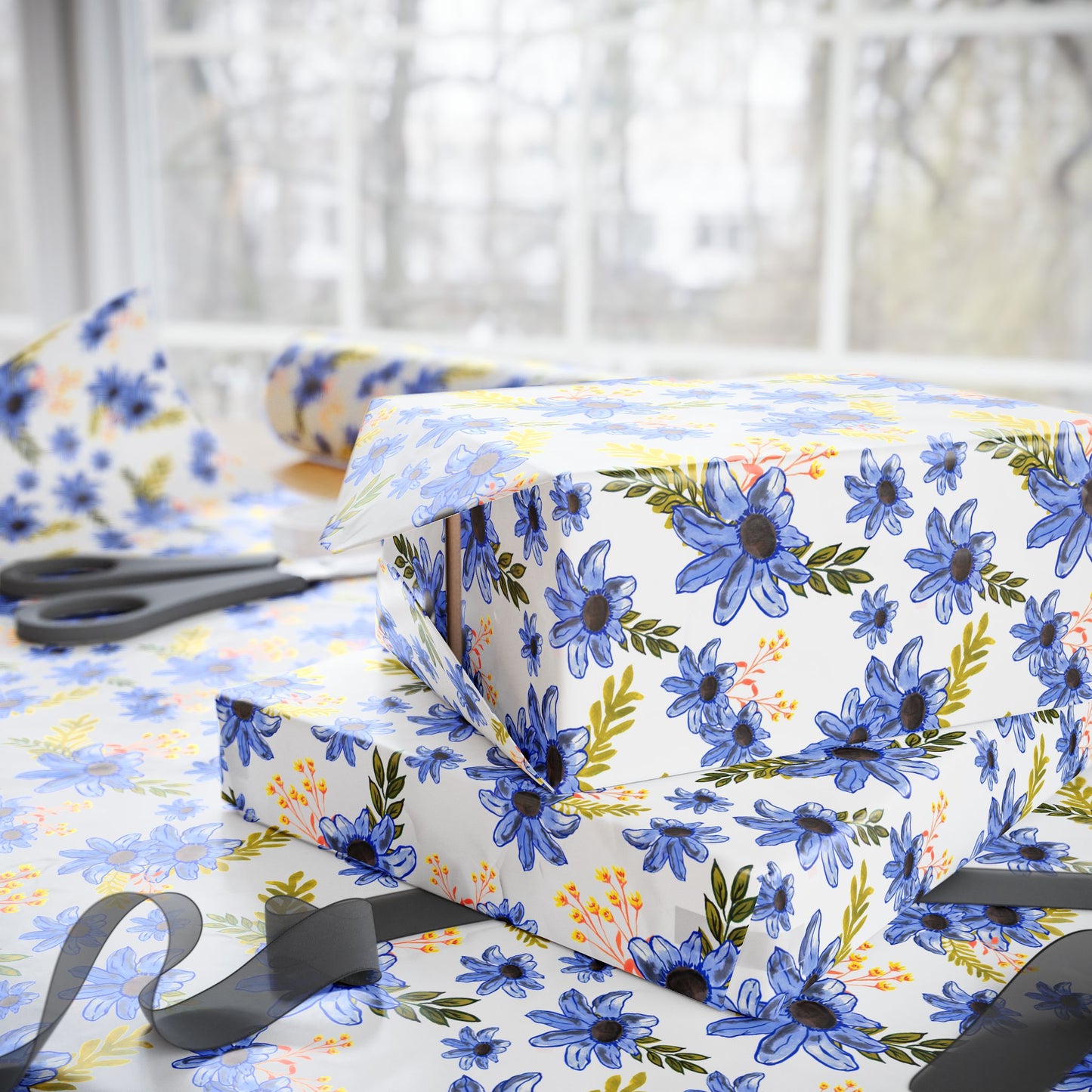 Petal Dance in Blue Wrapping Paper