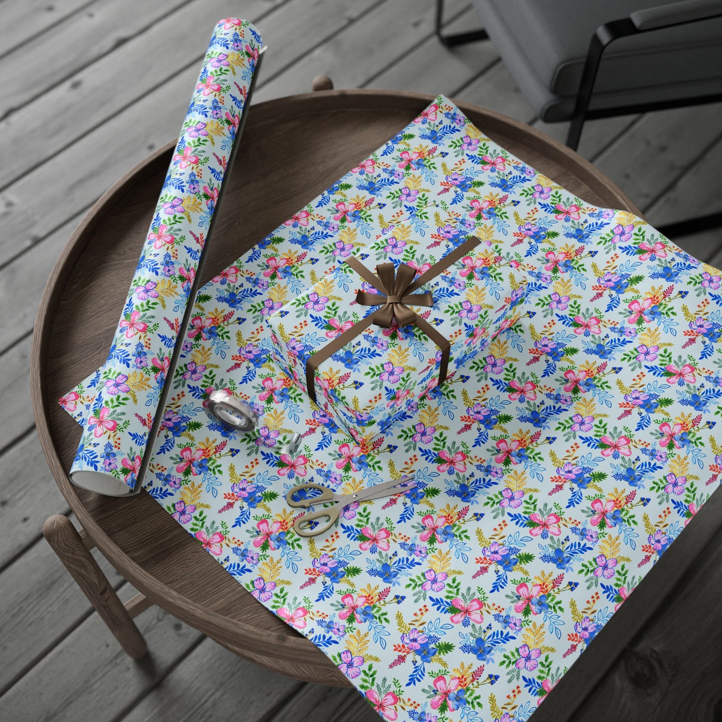 Blooming Harmony in Blue Wrapping Paper