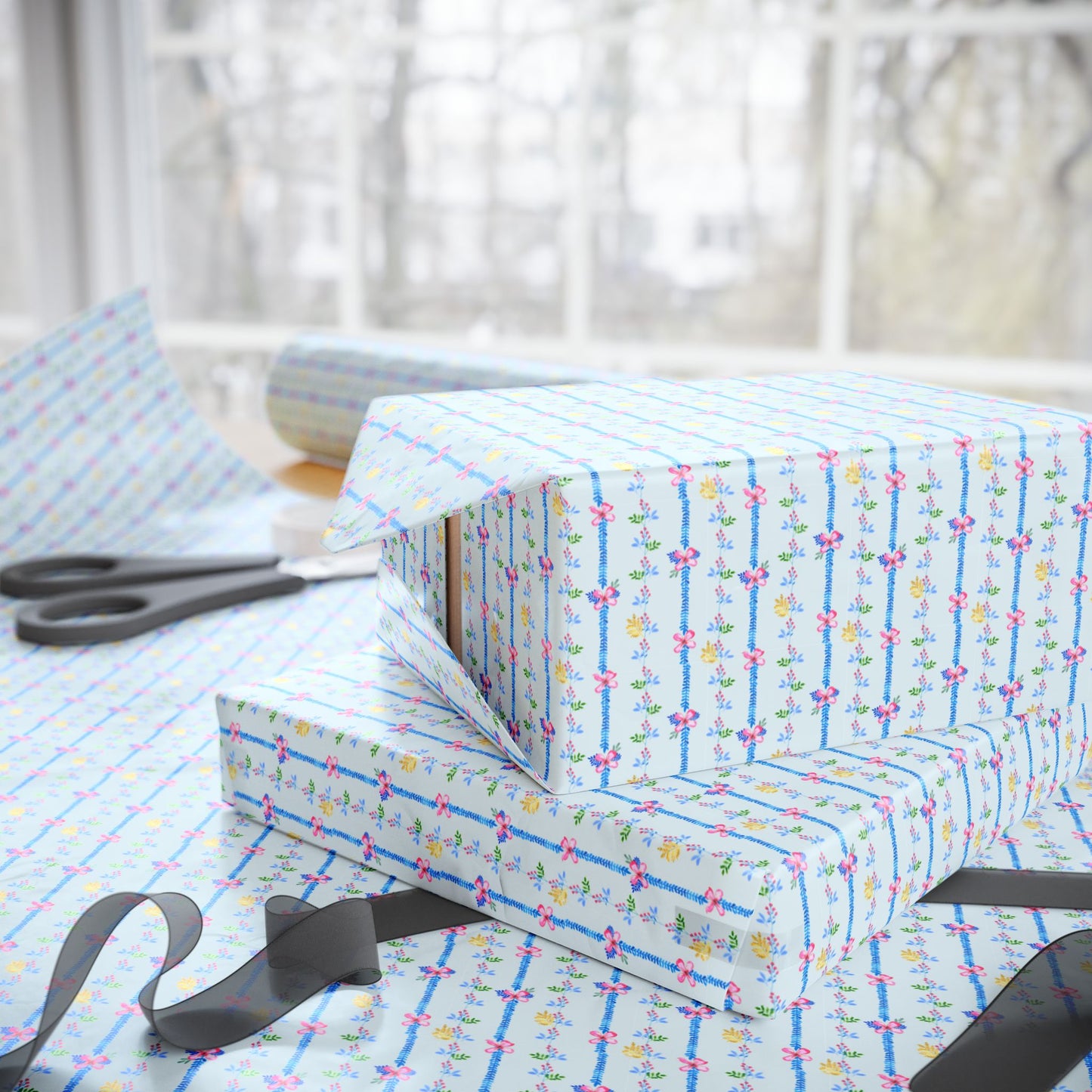 Blooming Harmony Stripes Wrapping Paper