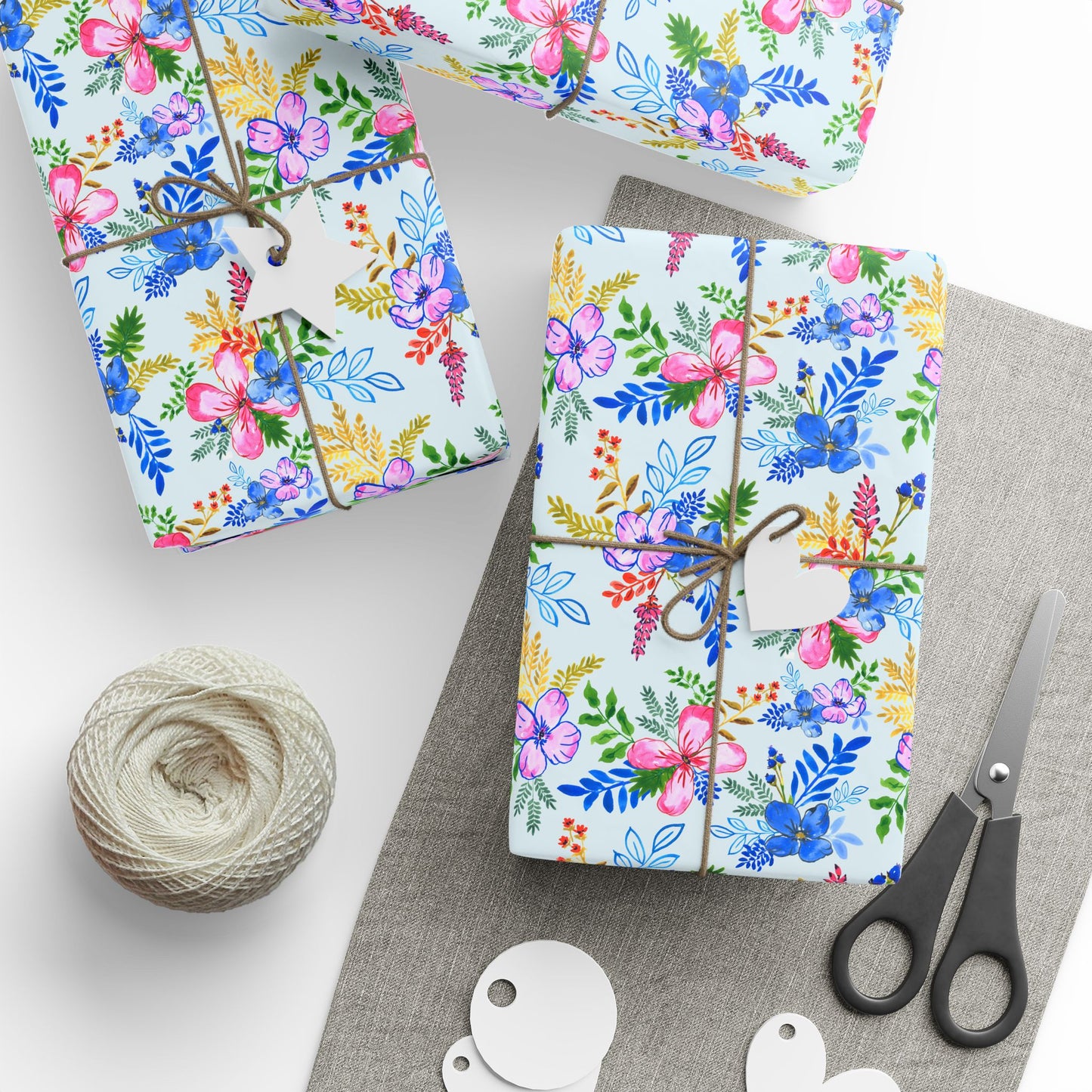 Blooming Harmony in Blue Wrapping Paper