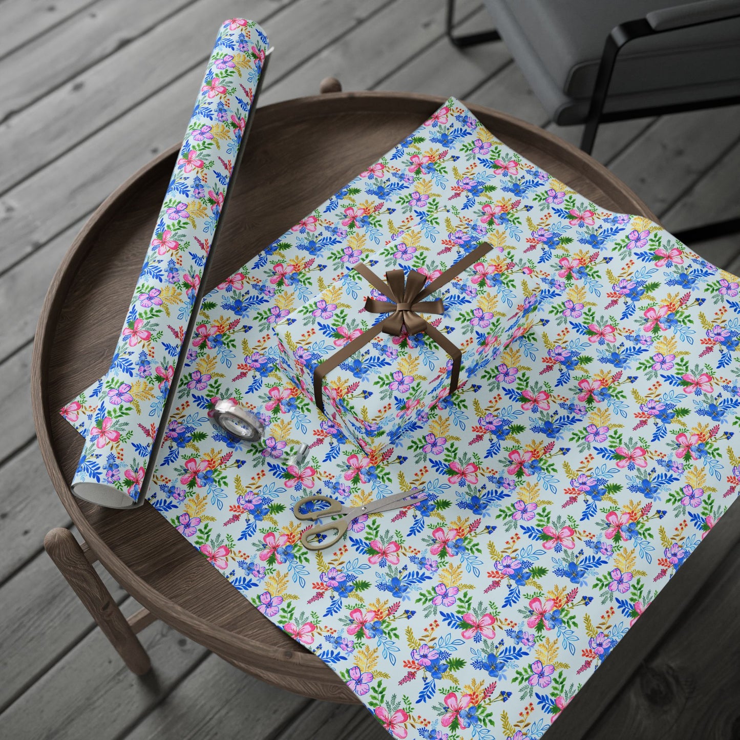 Blooming Harmony in Blue Wrapping Paper